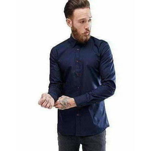 Men's Contrast Button Slim Fit Formal Shirt