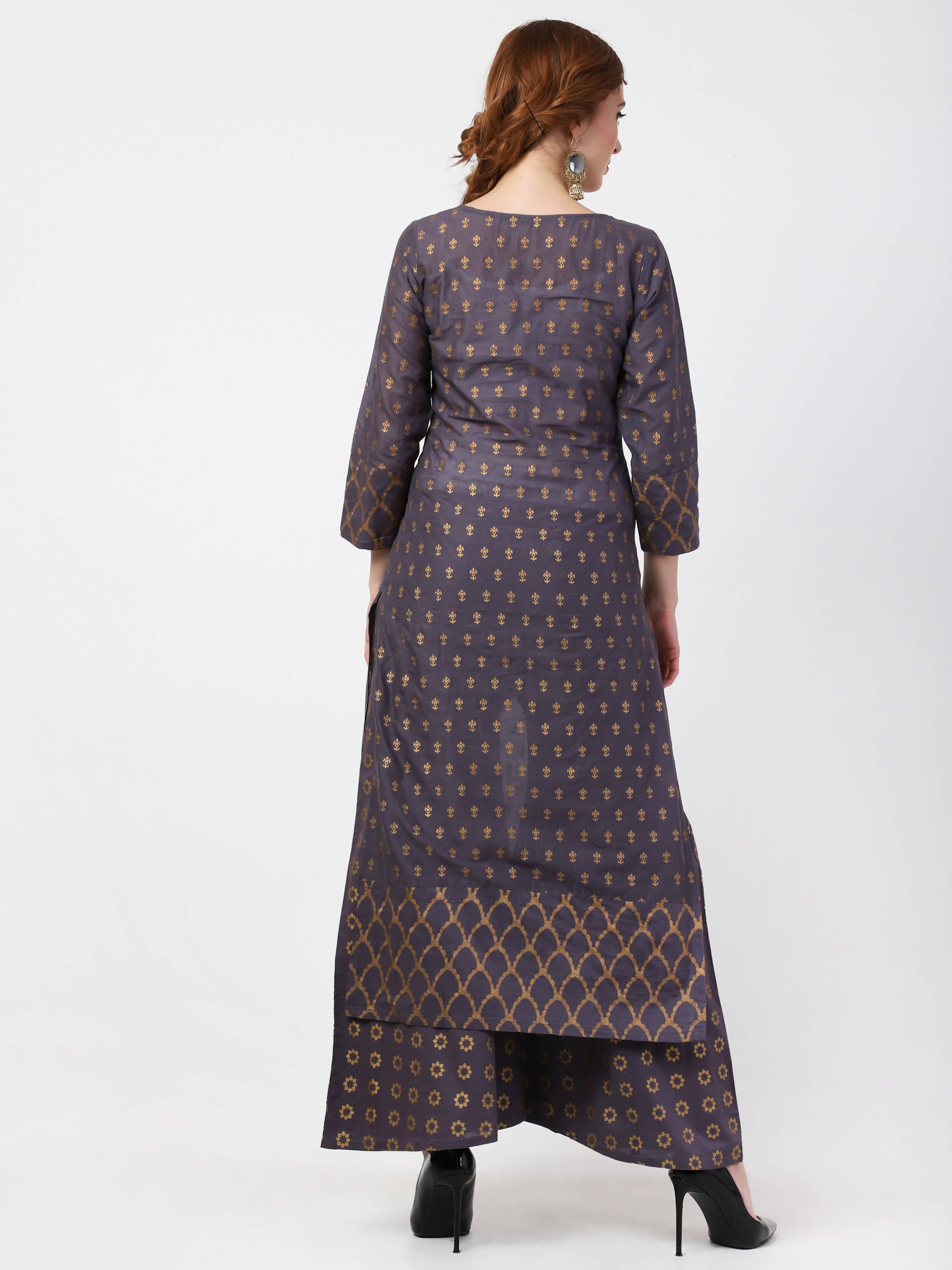 Cheera Printed Gray Kurta Palazzo Set (CH103KP)