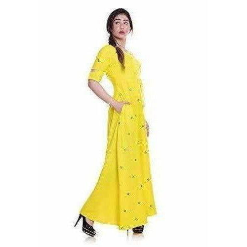 Yellow Color - Long Embroidered Kurti