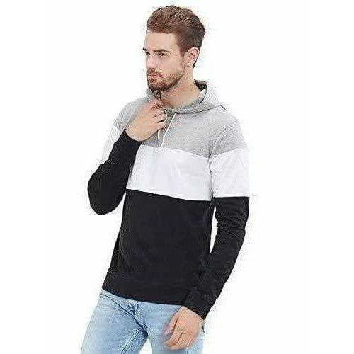 Men's Stylish Full Sleeve Grey, White, Black Hooded T-Shirt