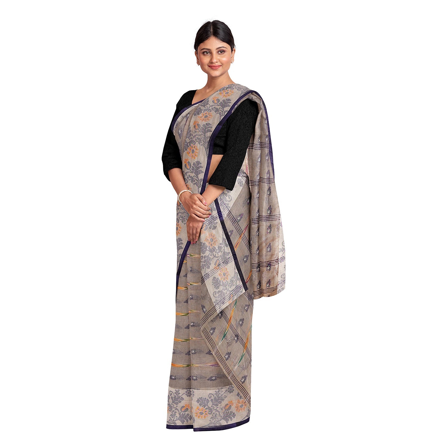 Exclusive Collection 100% Pure Cotton Rose Mauve Tant Saree With Hand Weaving Work