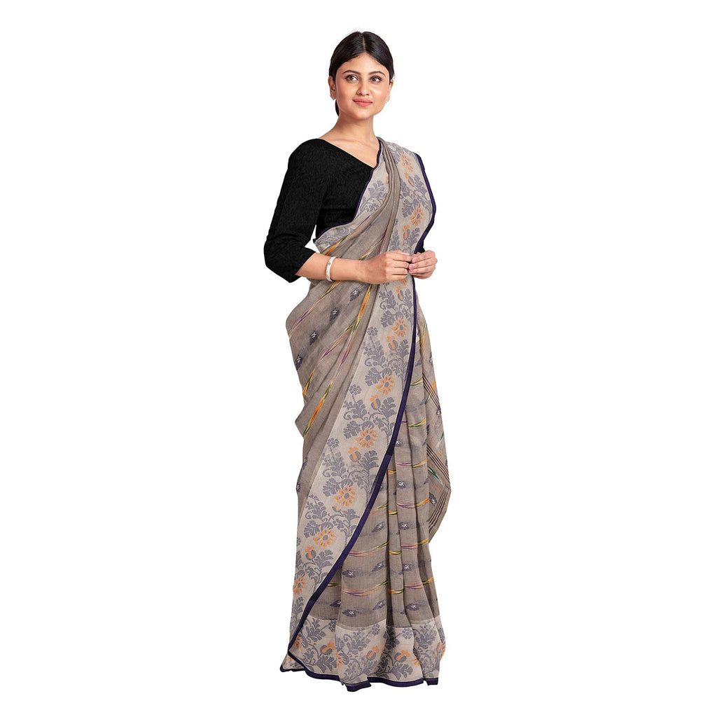 Exclusive Collection 100% Pure Cotton Rose Mauve Tant Saree With Hand Weaving Work