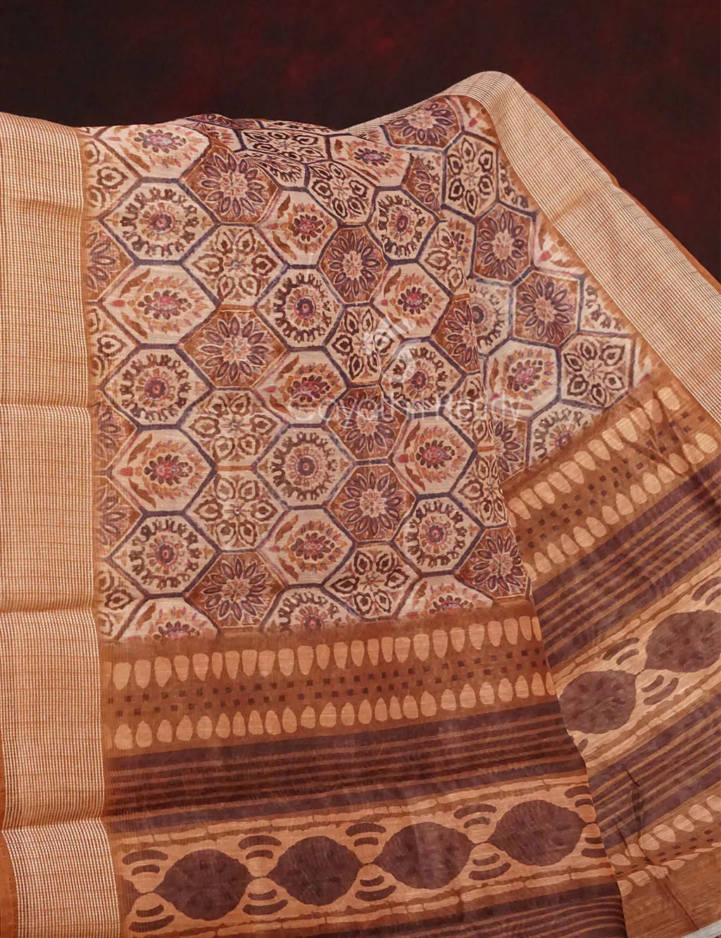 Wheat Colour All Over Print Semi Chanderi Saree By Gayathri Reddy Designer Studio