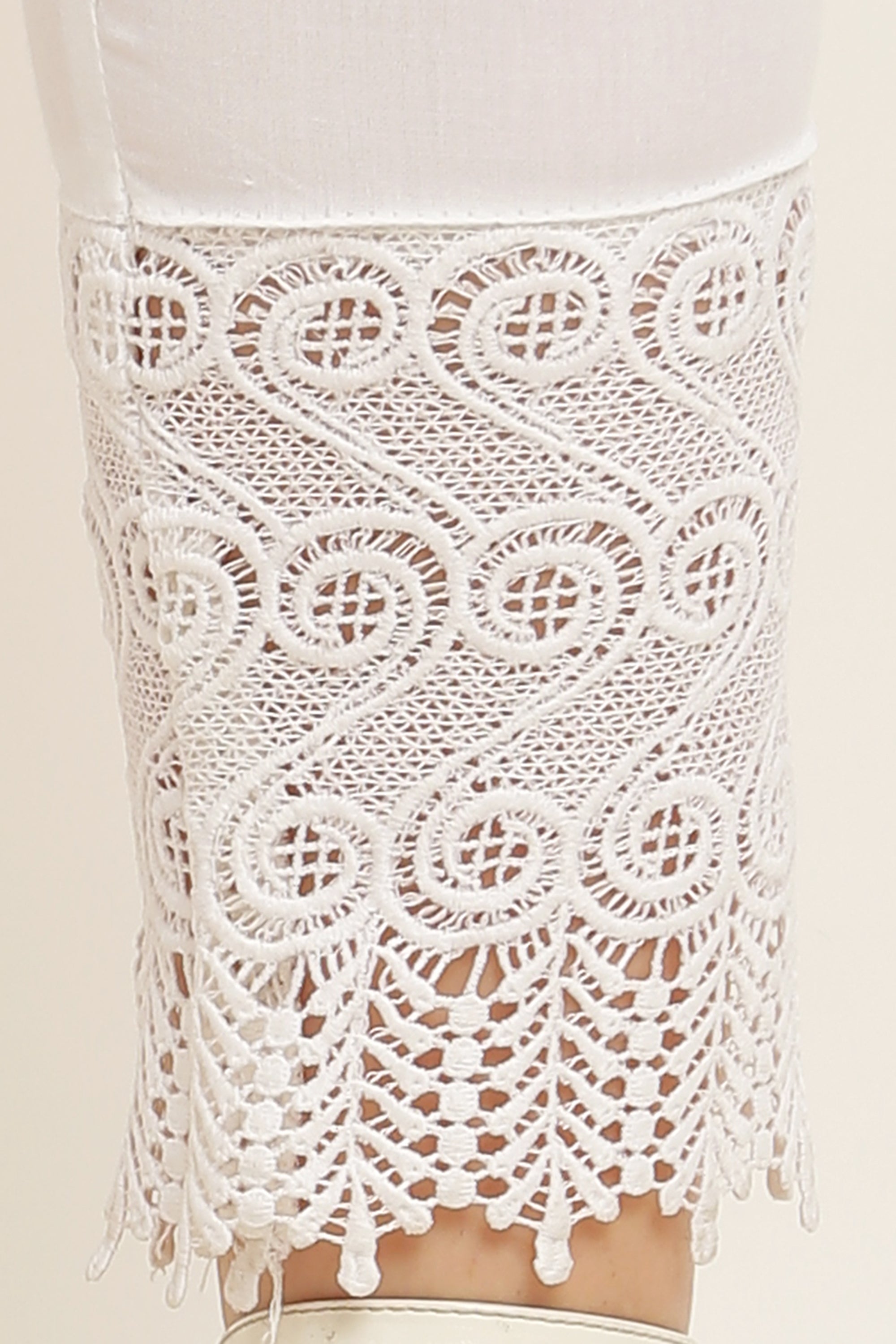 PAVONINE White Color S Kirosia Lace Hem Cotton Fabric Palazzo For Women