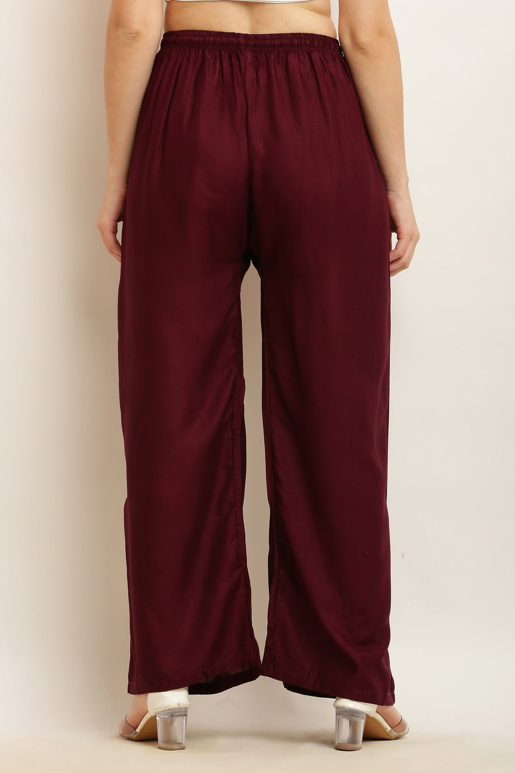 PAVONINE Wine Color Straight Fit Rayon Fabric Palazzo