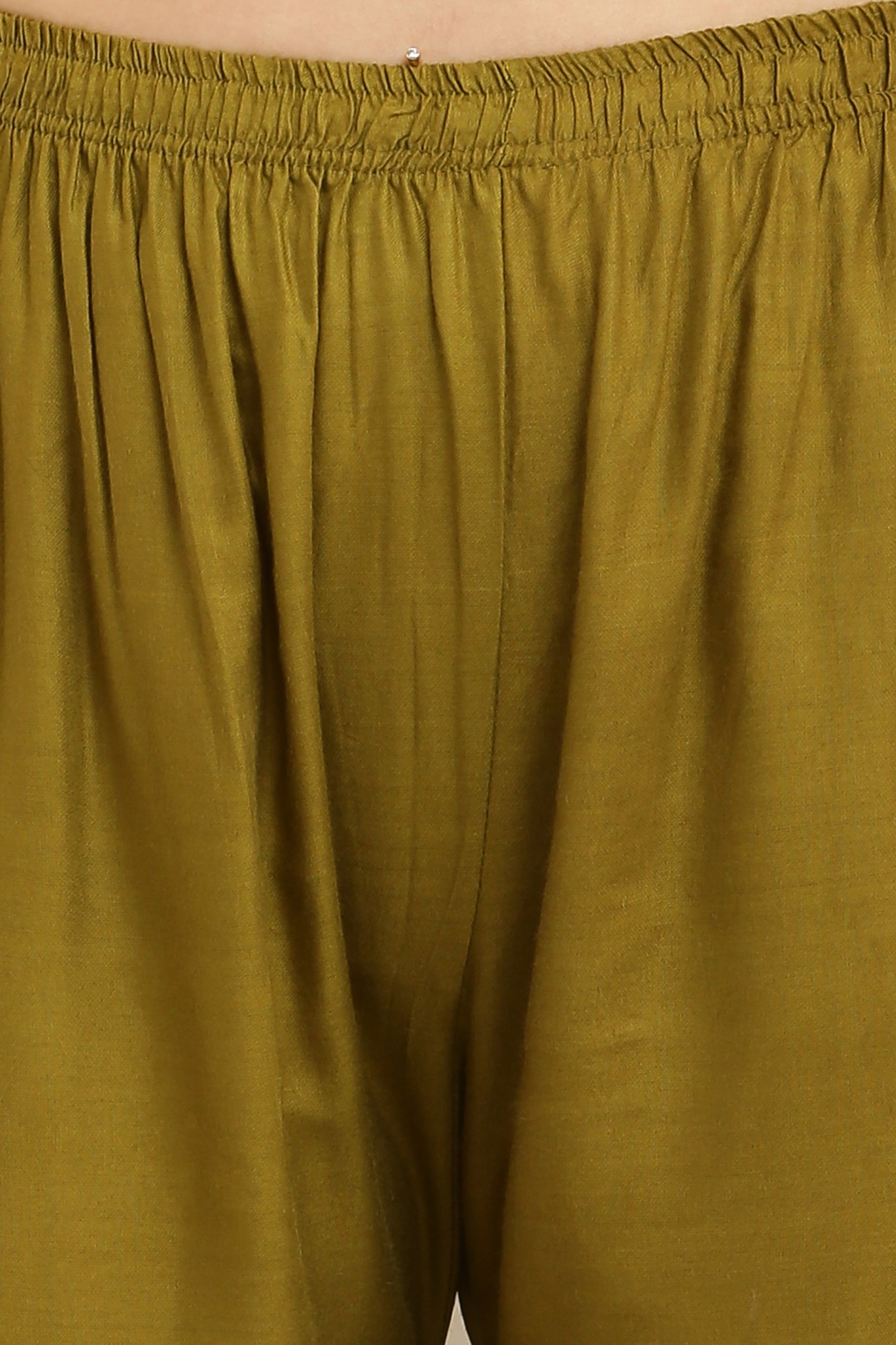 PAVONINE Mehandi Green Color Straight Fit Rayon Fabric Palazzo