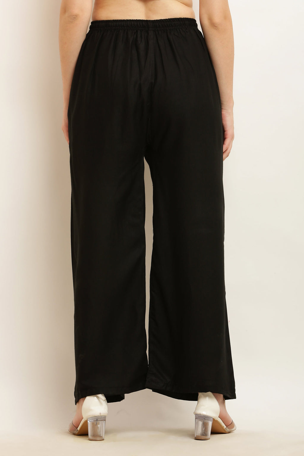 PAVONINE Black Color Straight Fit Rayon Fabric Palazzo