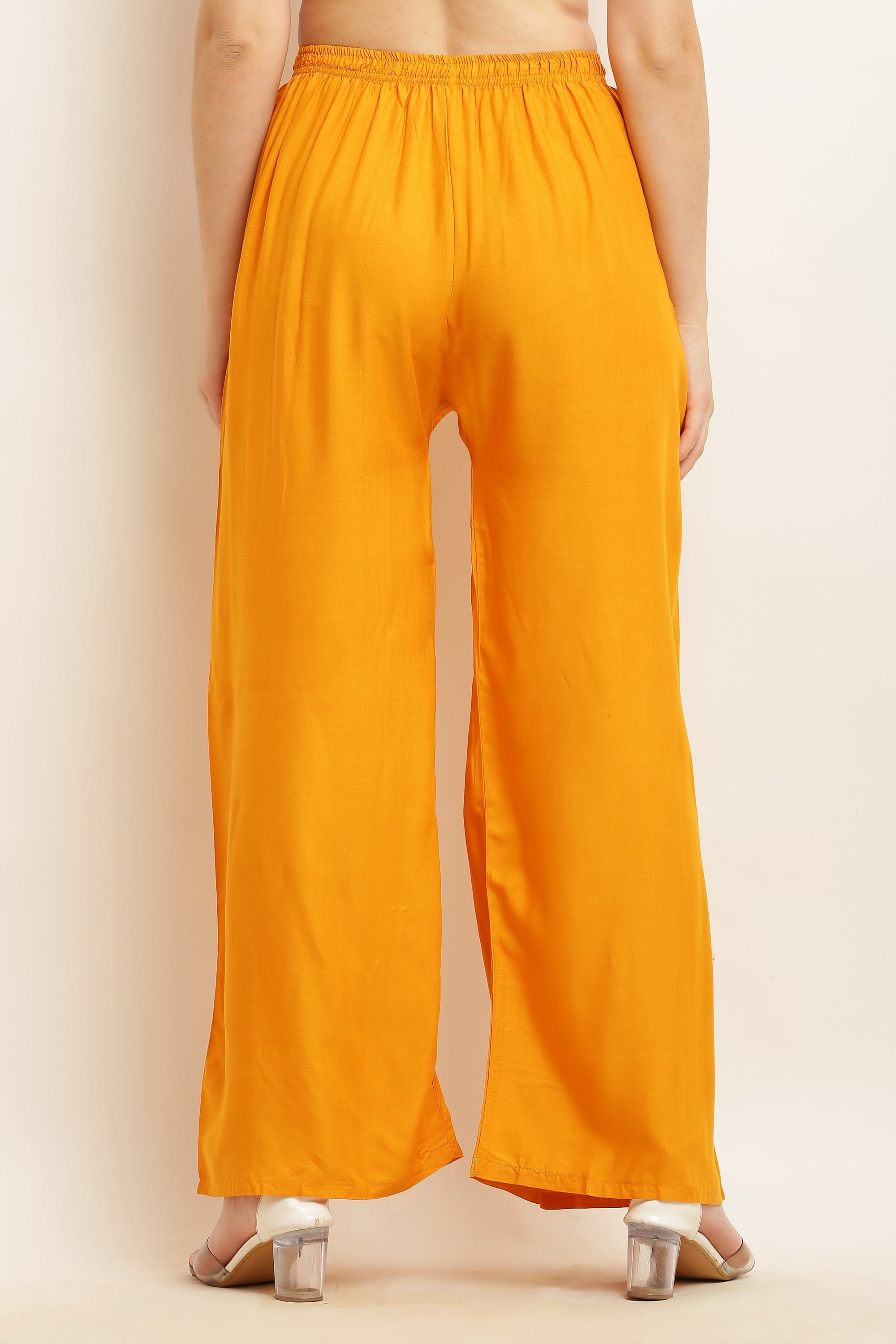 PAVONINE Mustard Color Straight Fit Rayon Fabric Palazzo