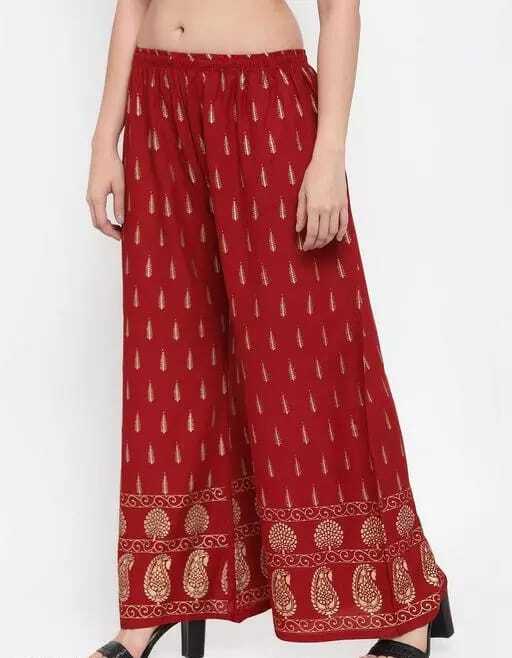PAVONINE Maroon Color Rayon Fabric Bhutta Print Palazzo For Women