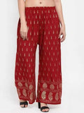 PAVONINE Maroon Color Rayon Fabric Bhutta Print Palazzo For Women