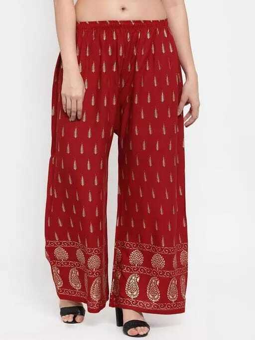 PAVONINE Maroon Color Rayon Fabric Bhutta Print Palazzo For Women