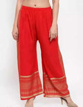PAVONINE Red Color Rayon Fabric Side Print Palazzo For Women