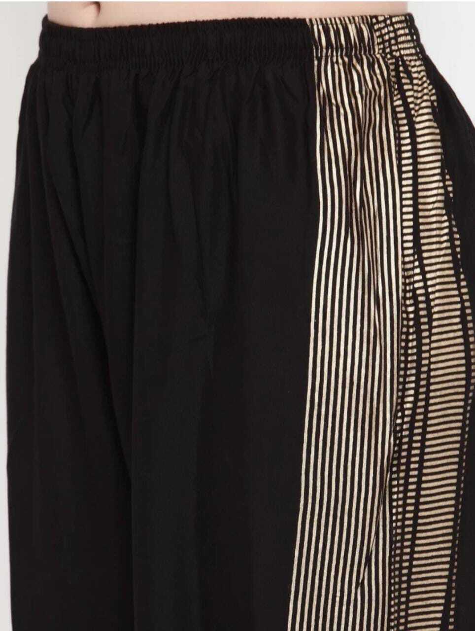 PAVONINE Black Color Rayon Fabric Side Print Palazzo For Women