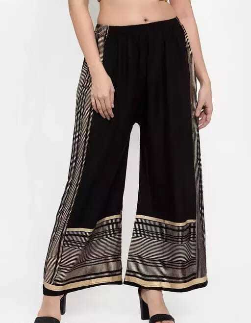 PAVONINE Black Color Rayon Fabric Side Print Palazzo For Women