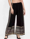 PAVONINE Black Color Rayon Fabric Side Print Palazzo For Women
