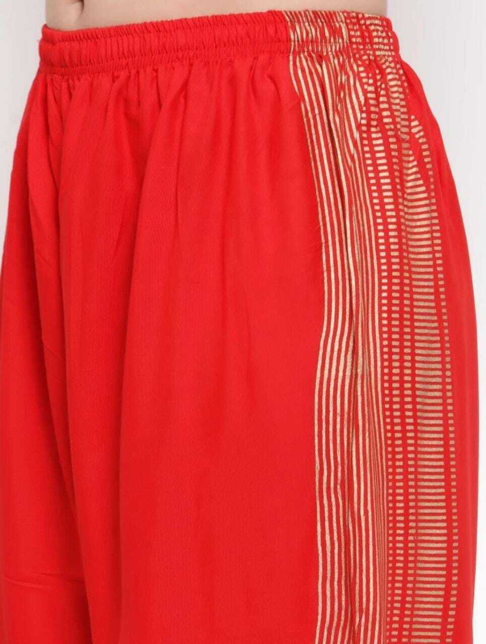PAVONINE Red Color Rayon Fabric Side Print Palazzo For Women