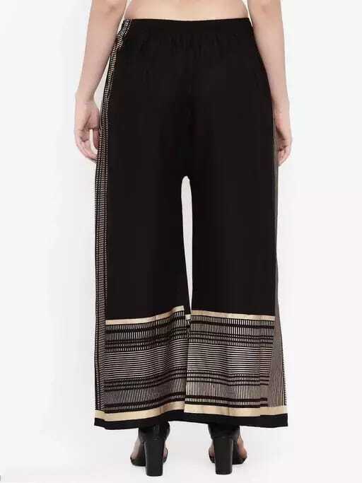 PAVONINE Black Color Rayon Fabric Side Print Palazzo For Women