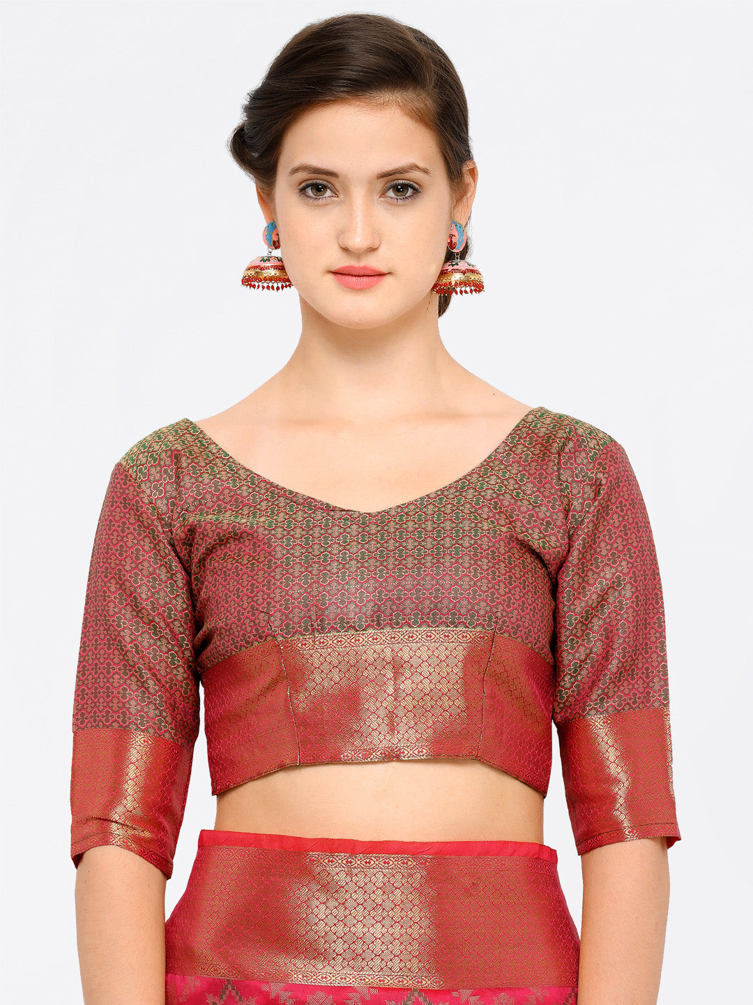 Saree Mall Pink Silk Blend Printed Kanjeevaram Saree
