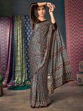 Saree Mall Brown & Blue Ethnic Motifs Printed Pure Crepe Block Print Saree