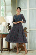 Juniper Indigo Georgette Festive Printed Anarkali Flared Anarkali Kurta For Women