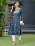 Juniper Women Indigo Rayon Festive Foil Printed Anarkali Flared Anarkali Kurta