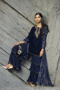 Juniper Blue Velvet Festive Solid Straight kurta Sharara Set For Women