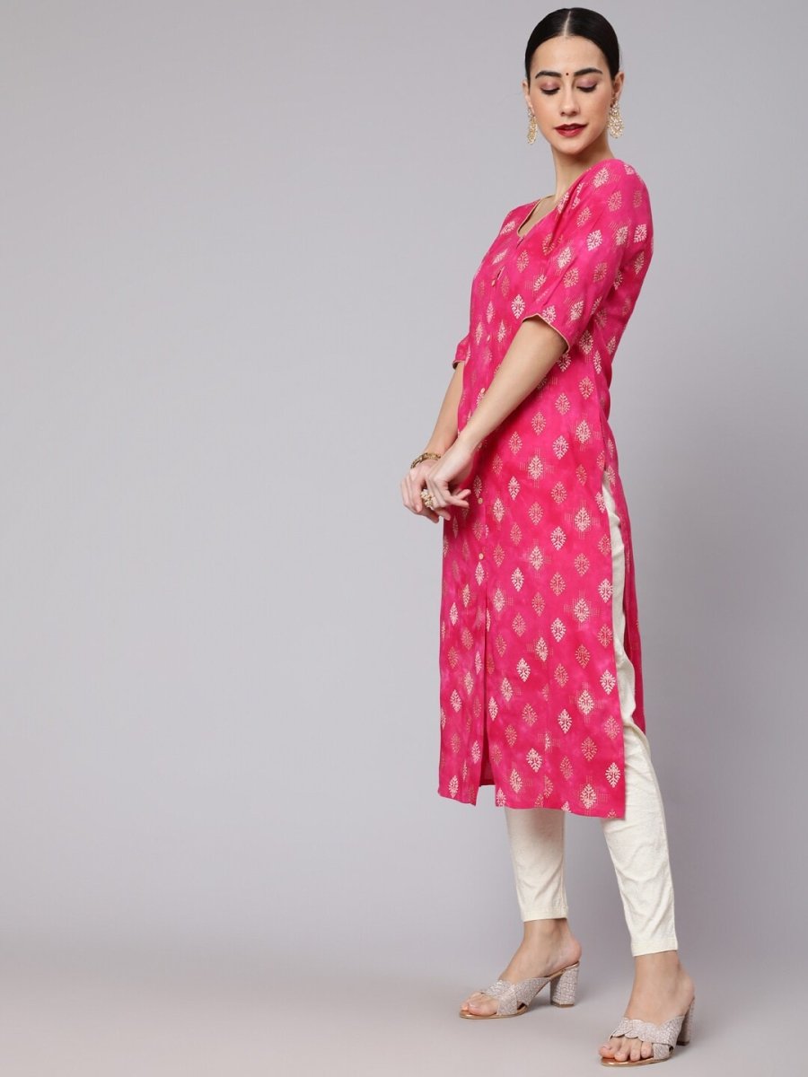 Aks Ethnic Motif Printed Cotton Straight Kurta