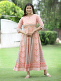 Juniper Peach Georgette Festive Printed Flared Maxi For Women