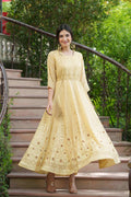 Juniper Light Yellow Georgette Festive Printed Flared Maxi For Women
