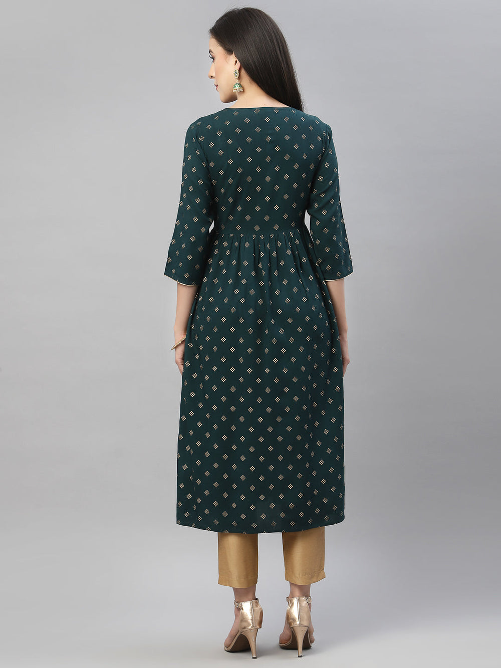 Juniper Green Rayon Festive Wear Embroidered Flared Kurta