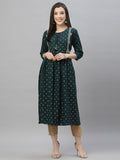 Juniper Green Rayon Festive Wear Embroidered Flared Kurta