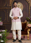 Raivat Ethnic Art Silk Digital Print Work Jacket Set In Pink and Beige Colour