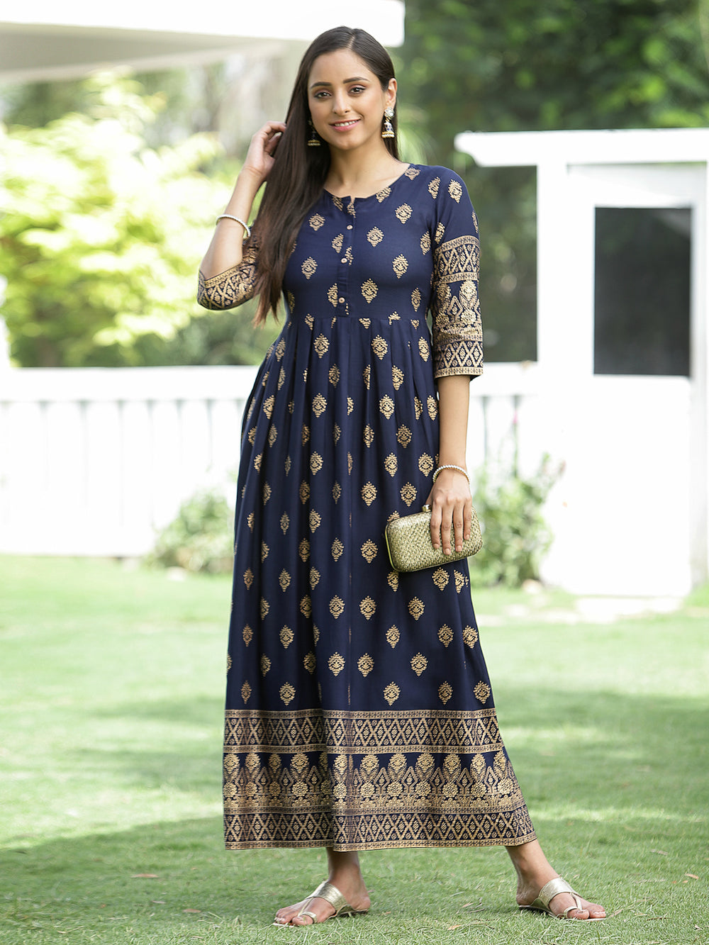 Juniper Indigo Rayon Festive Dress For Women