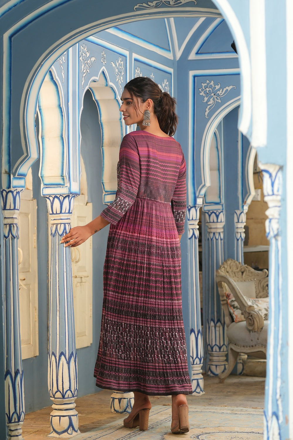 Juniper Multi Muslin Festive Printed Flared Kurta For Women