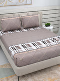 DREAM WEAVERZ Beige Checked 220 TC Glazed Cotton Bedsheet with Pillow Covers