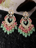 Shoshaa Gold-Polished Green & Pink Enamel Kundan-Studded Drop Earrings