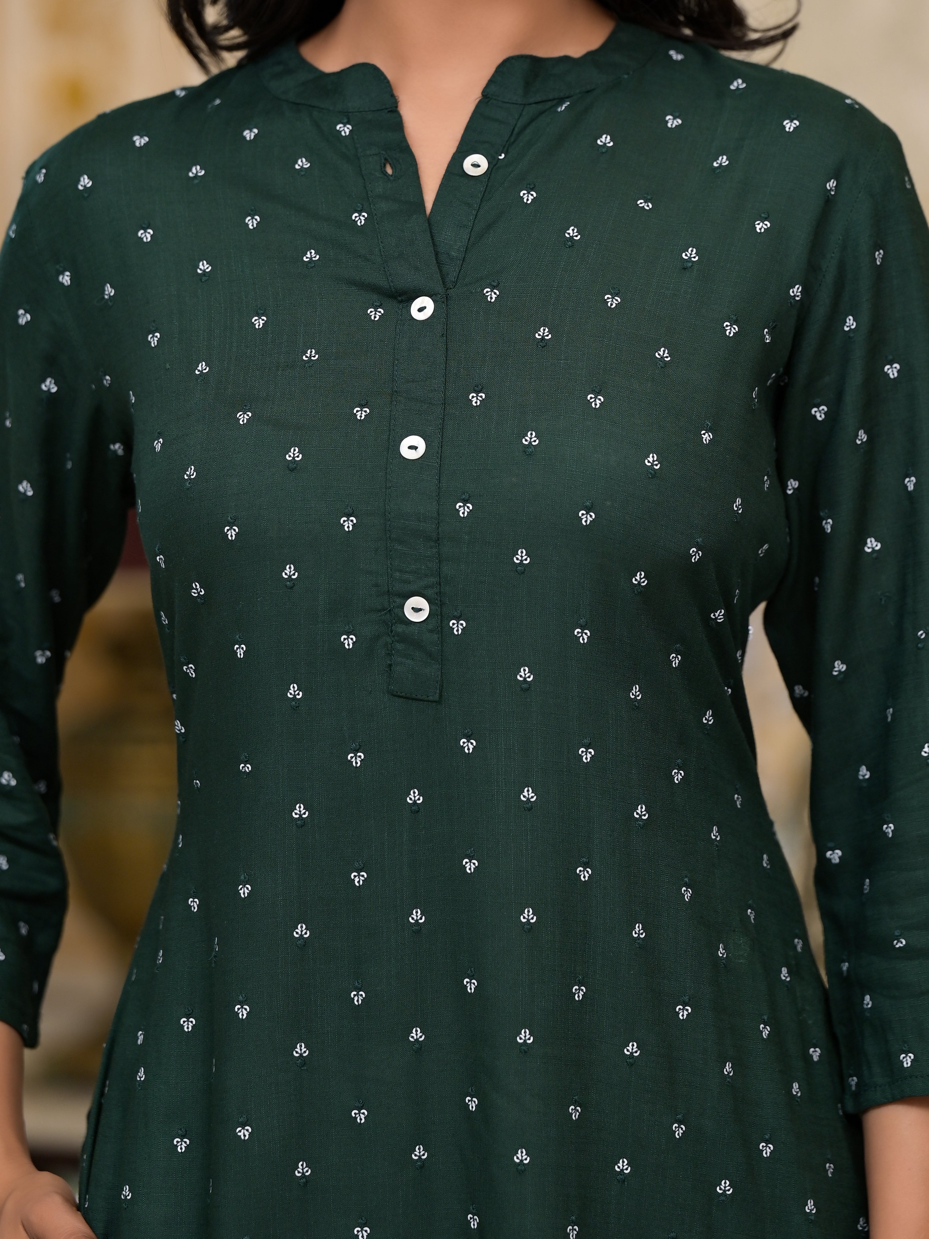 Juniper Women's Bottle Green Liva Rayon Kurta With Buttons Details