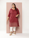 Sztori Plus Size Foil Print Tie-Up Neck Kurta