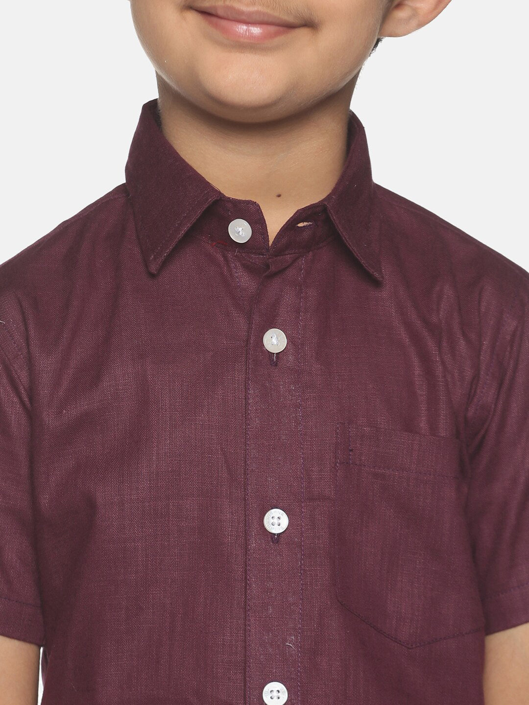 Sethukrishna Boys Maroon & White Solid Shirt with Veshti Set