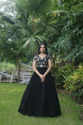 Jyoti Fashion Women's Black Sequins Embroidered Faux Georgette Anarkali Dress