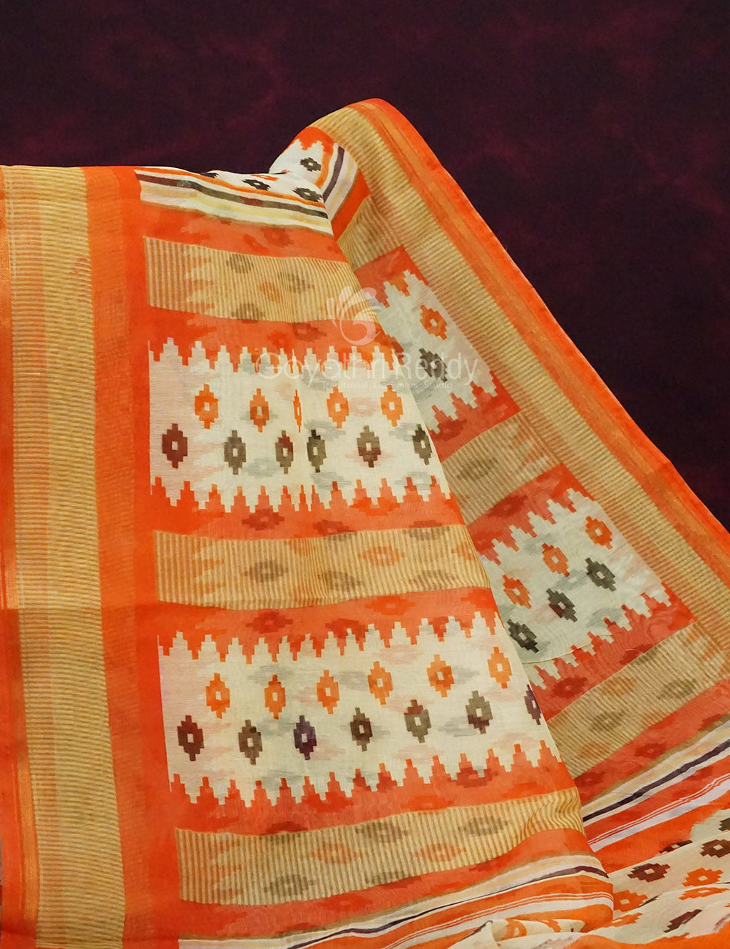 Combo of Off White and Orange Patan Patola Semi Chanderi Saree By Gayathri Reddy Designer Studio