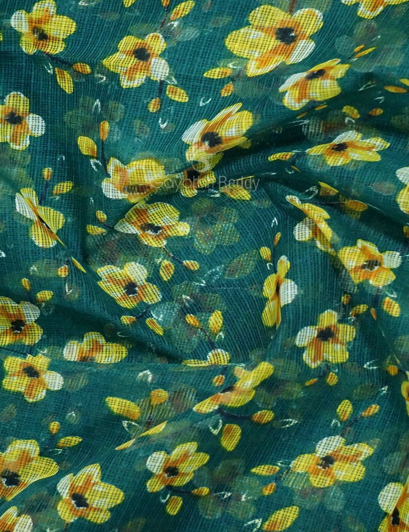 Peacock Green Colour Block Print Pure Kota Cotton Saree By Gayathri Reddy Designer Studio
