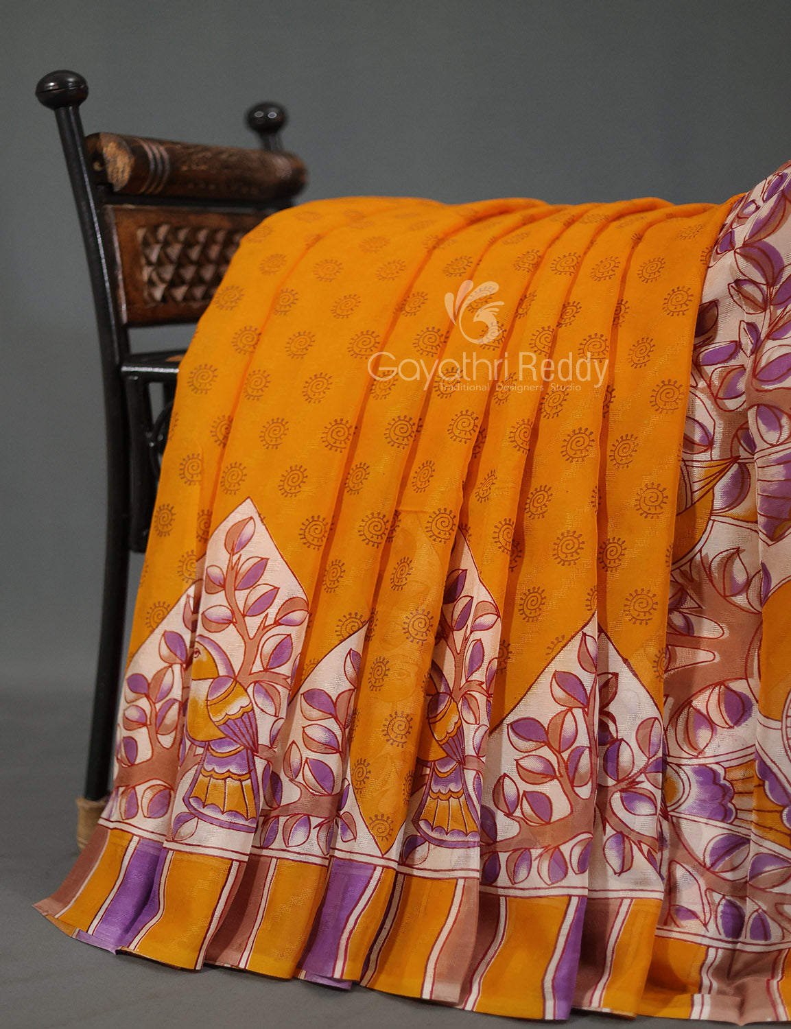 Orange With Off White Colour Leheriya Georgette Saree By Gayathri Reddy Designer Studio