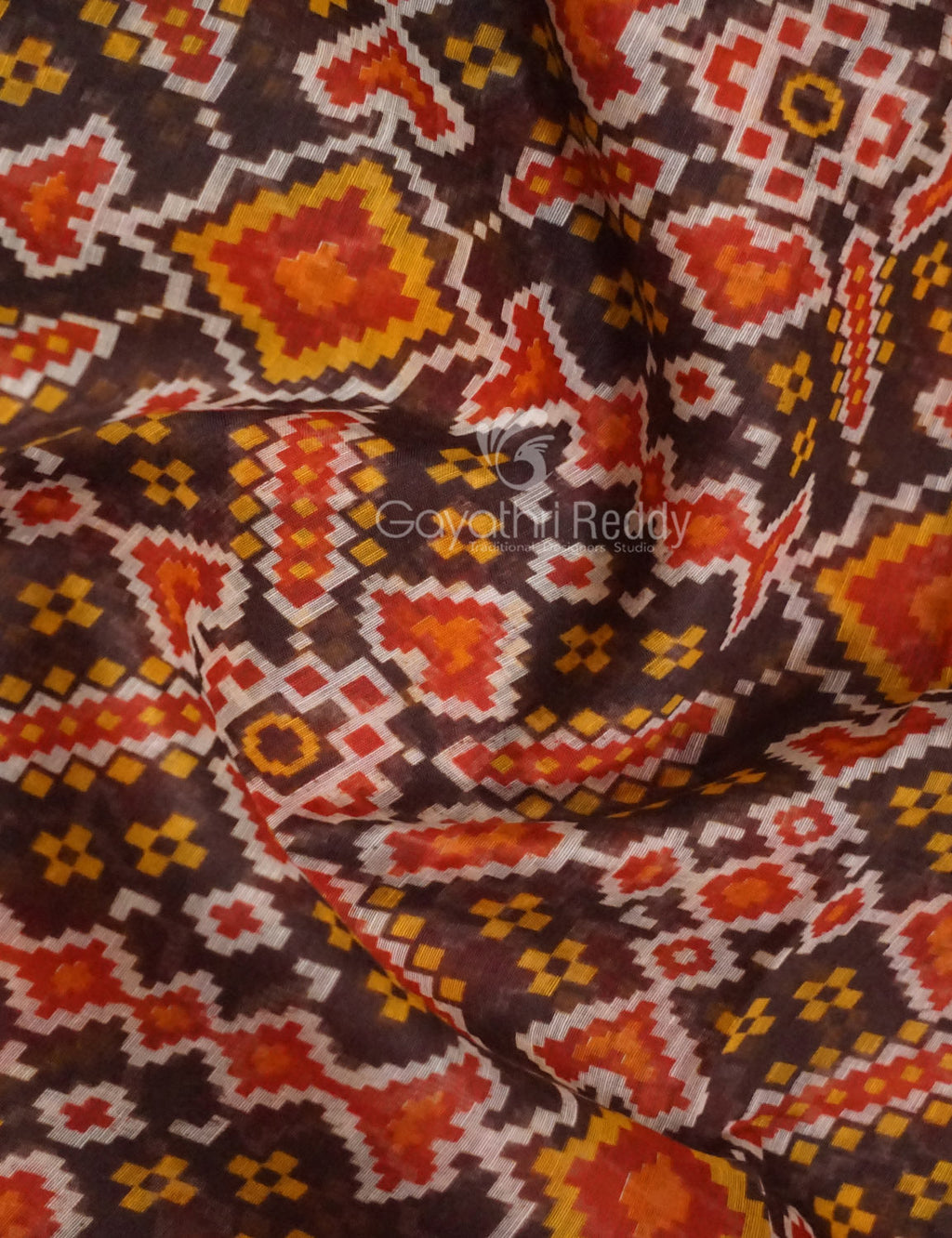 Shades of Brown Colour Patola Print Semi Chanderi Saree By Gayathri Reddy Designer Studio