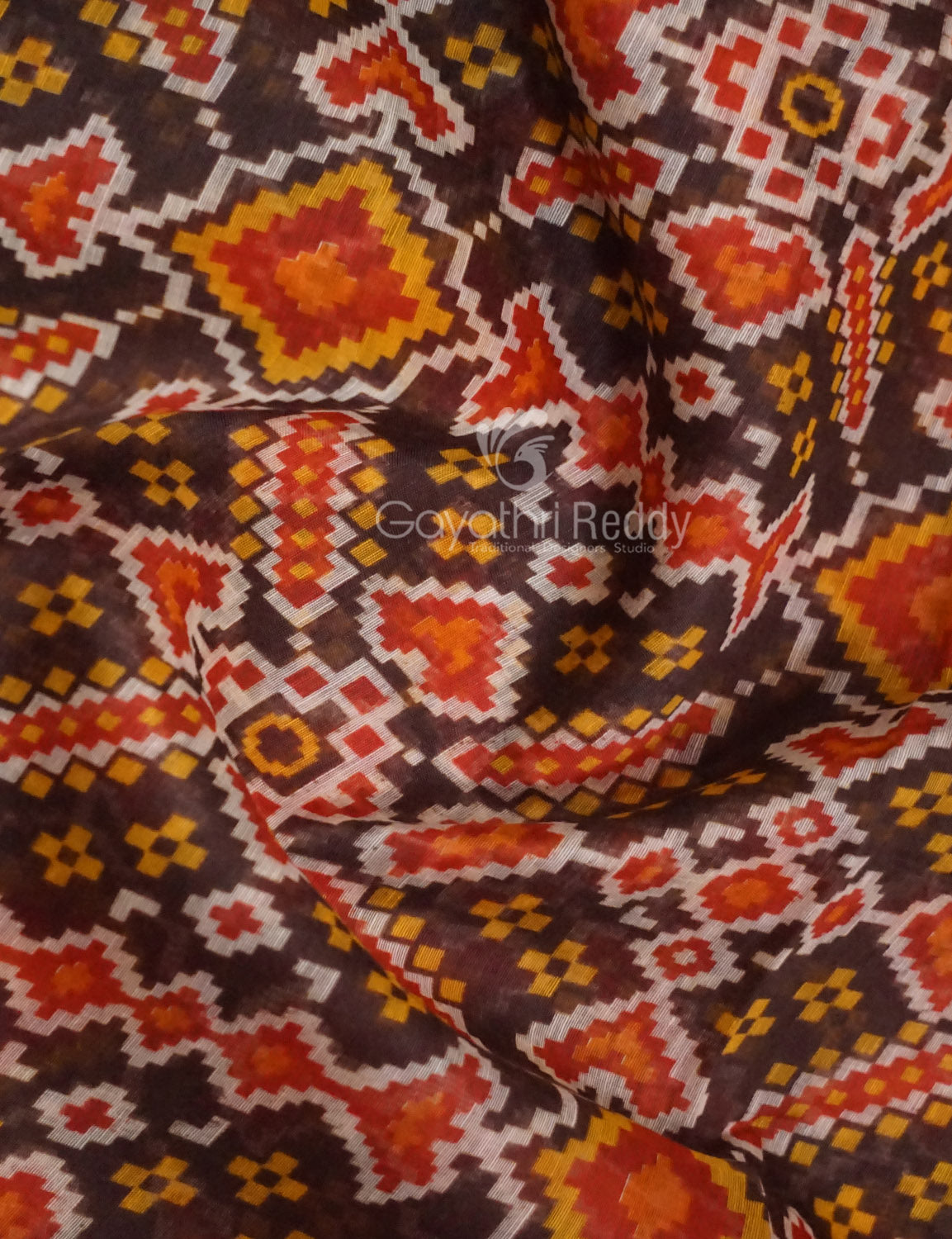 Shades of Brown Colour Patola Print Semi Chanderi Saree By Gayathri Reddy Designer Studio