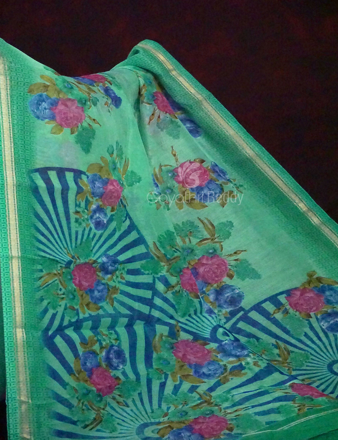 Rama Green Floral Design Semi Chanderi Saree By Gayathri Reddy Designer Studio