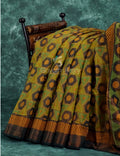 Henna Green And Henna Brown Coloured Geometrical Print Semi Chanderi Saree By Gayathri Reddy Designer Studio