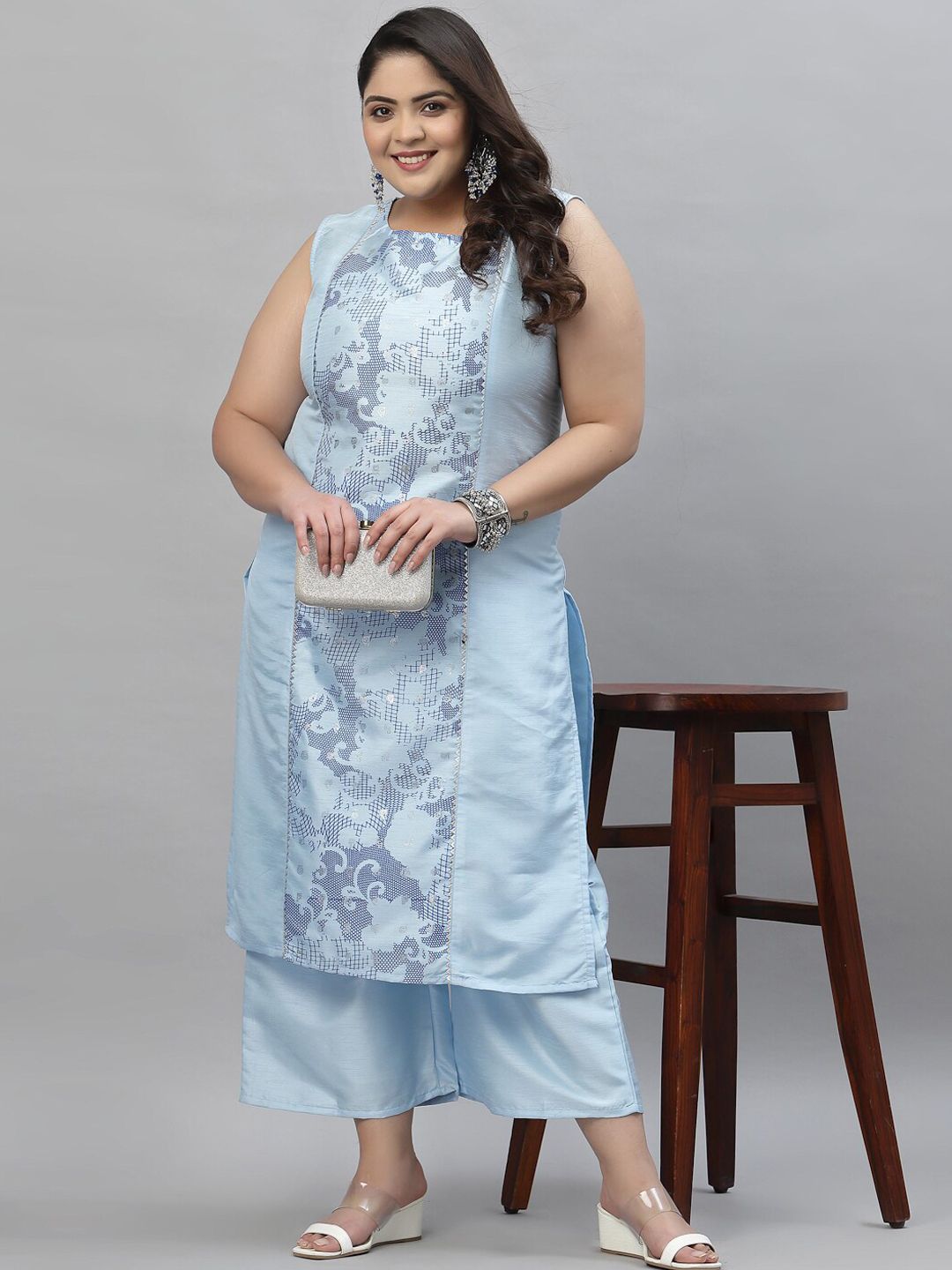 Sztori Floral Printed Sleeveless Straight Kurta with Palazzos