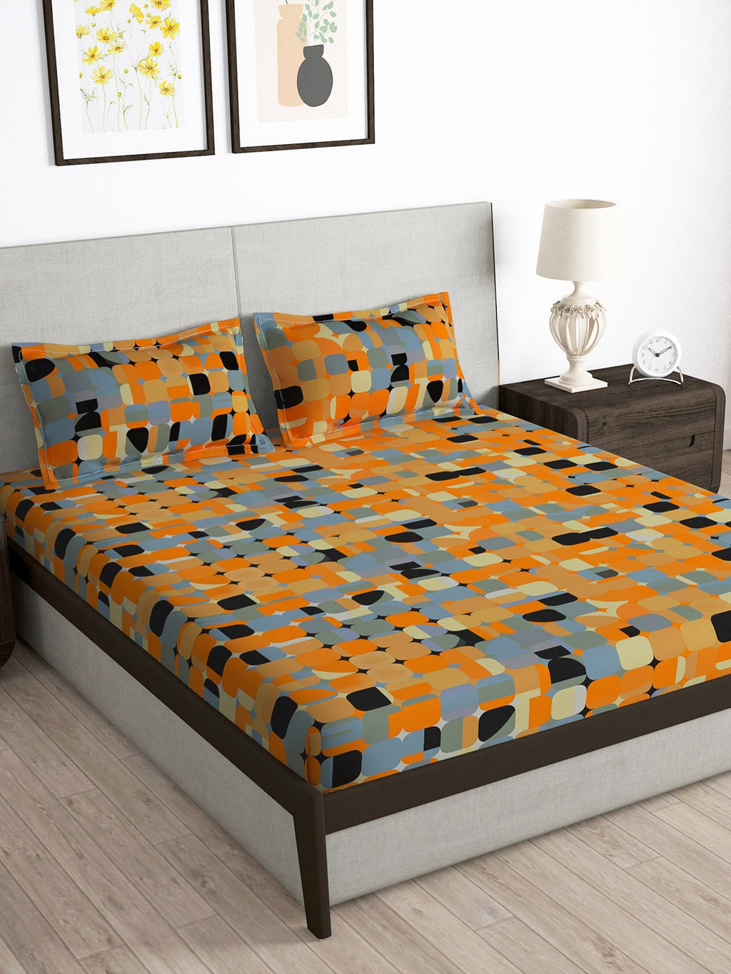 Story@home Arena Rust & Purple Printed 180 TC Bedsheet & Pillow Covers