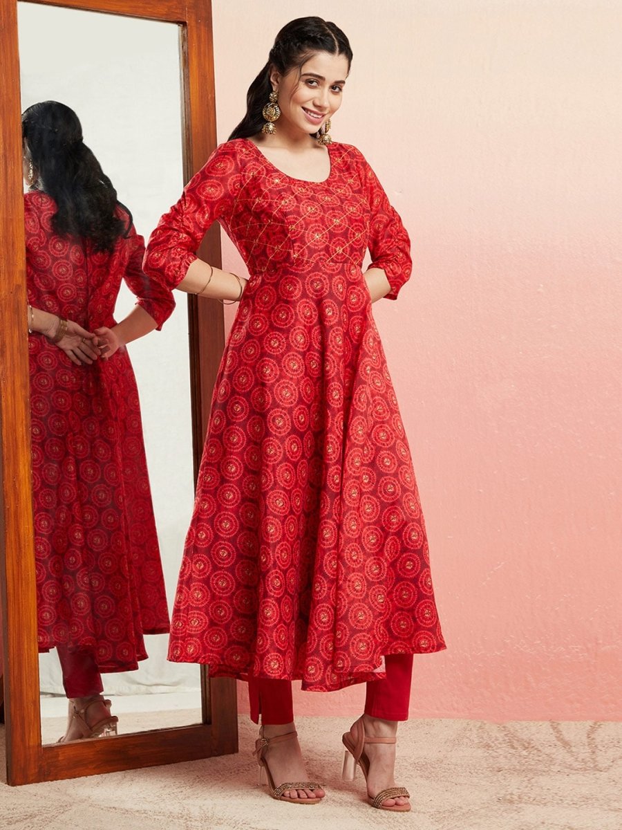 Aks Ethnic Motifs Printed Sequined Detailed Chanderi Silk Anarkali Kurta